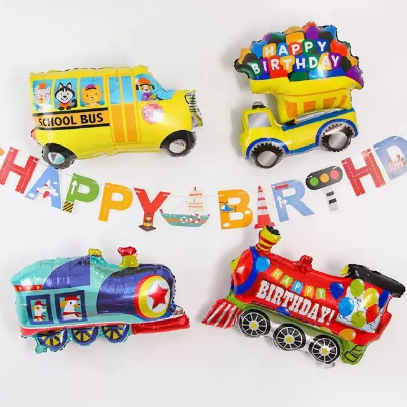 3D Cartoon Car Foil Balloon Bu - Heavy Equipment Birthday Theme ulasan dan harga