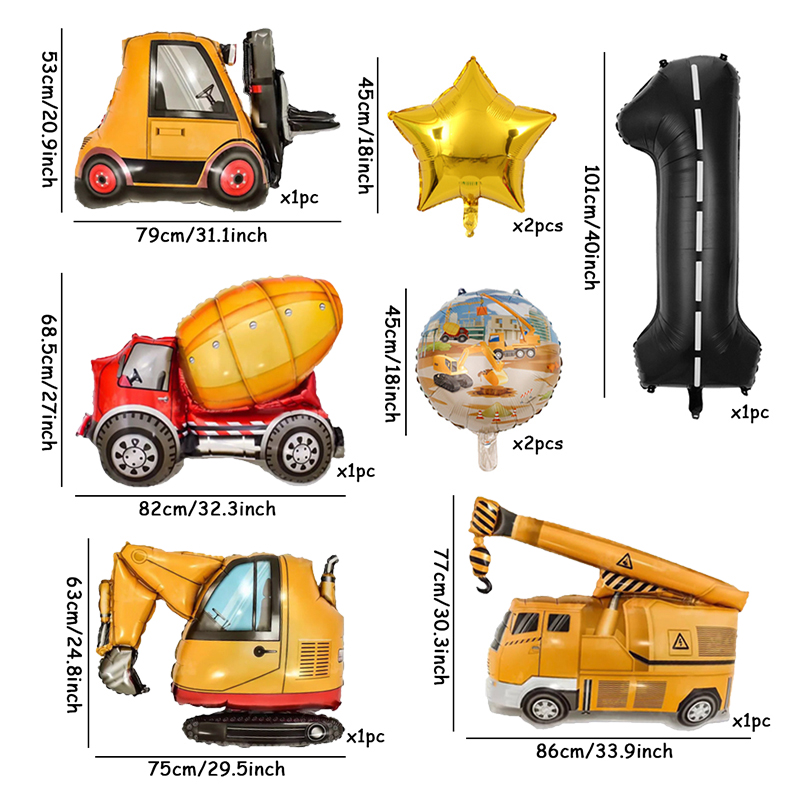 9Pcs/1Set Construction Vehicle - Heavy Equipment Birthday Theme ulasan dan harga