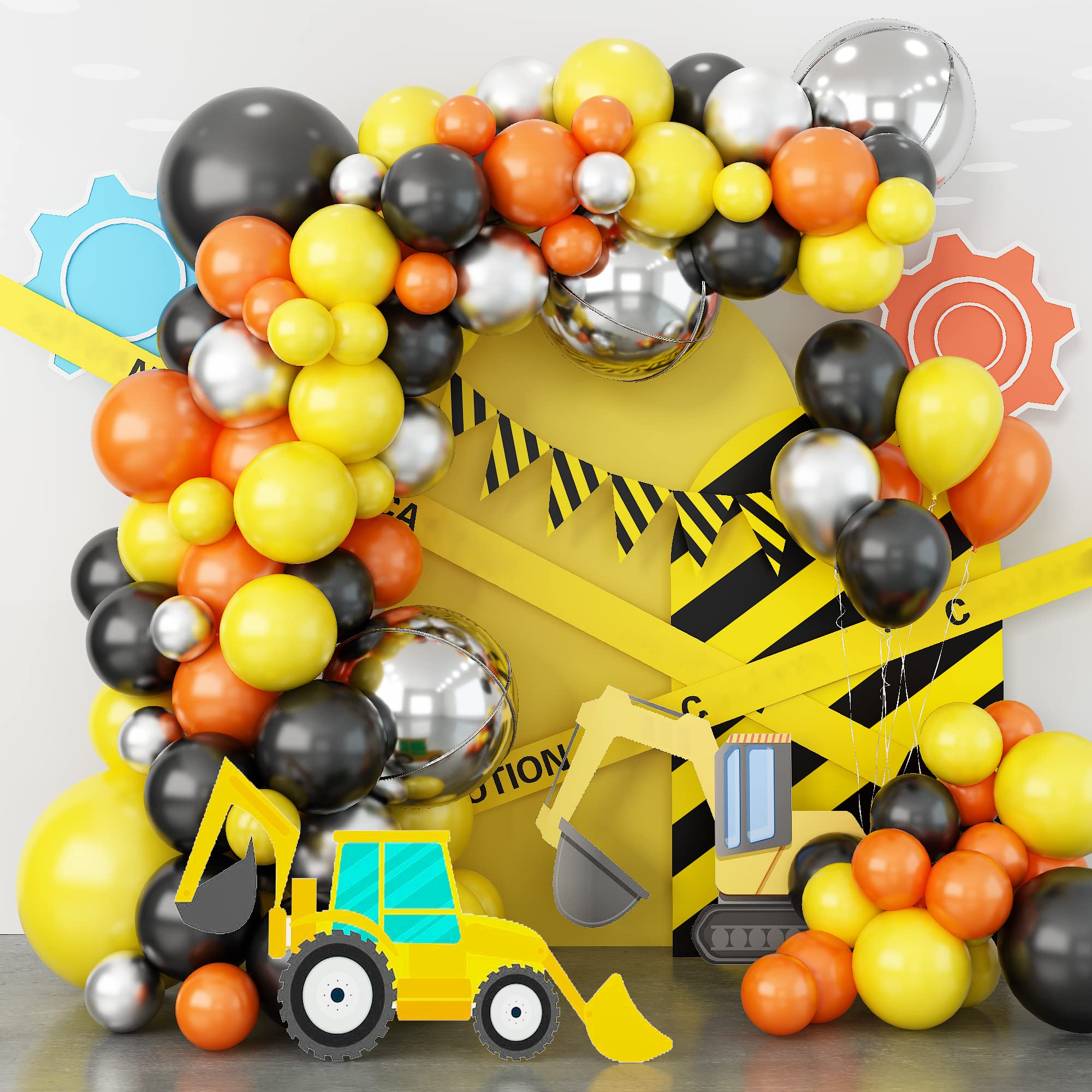 115PCS Orange Black Yellow Sil - Heavy Equipment Birthday Theme ulasan dan harga