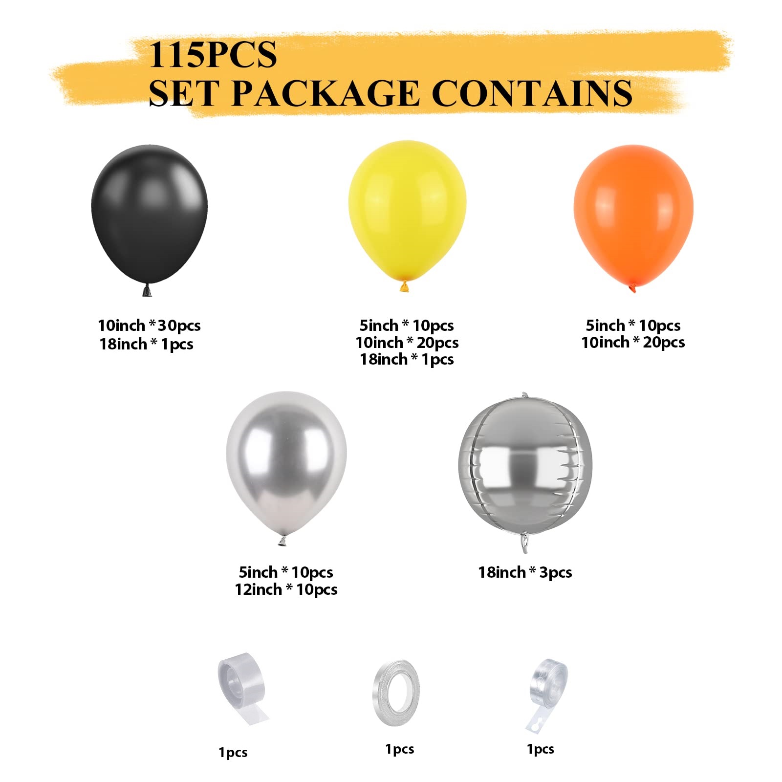 115PCS Orange Black Yellow Sil - Heavy Equipment Birthday Theme ulasan dan harga