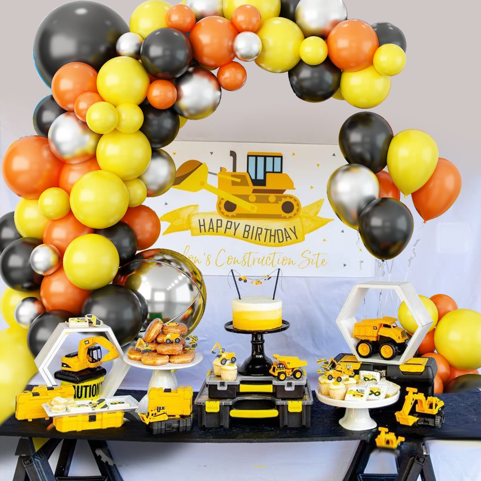 115PCS Orange Black Yellow Sil - Heavy Equipment Birthday Theme ulasan dan harga
