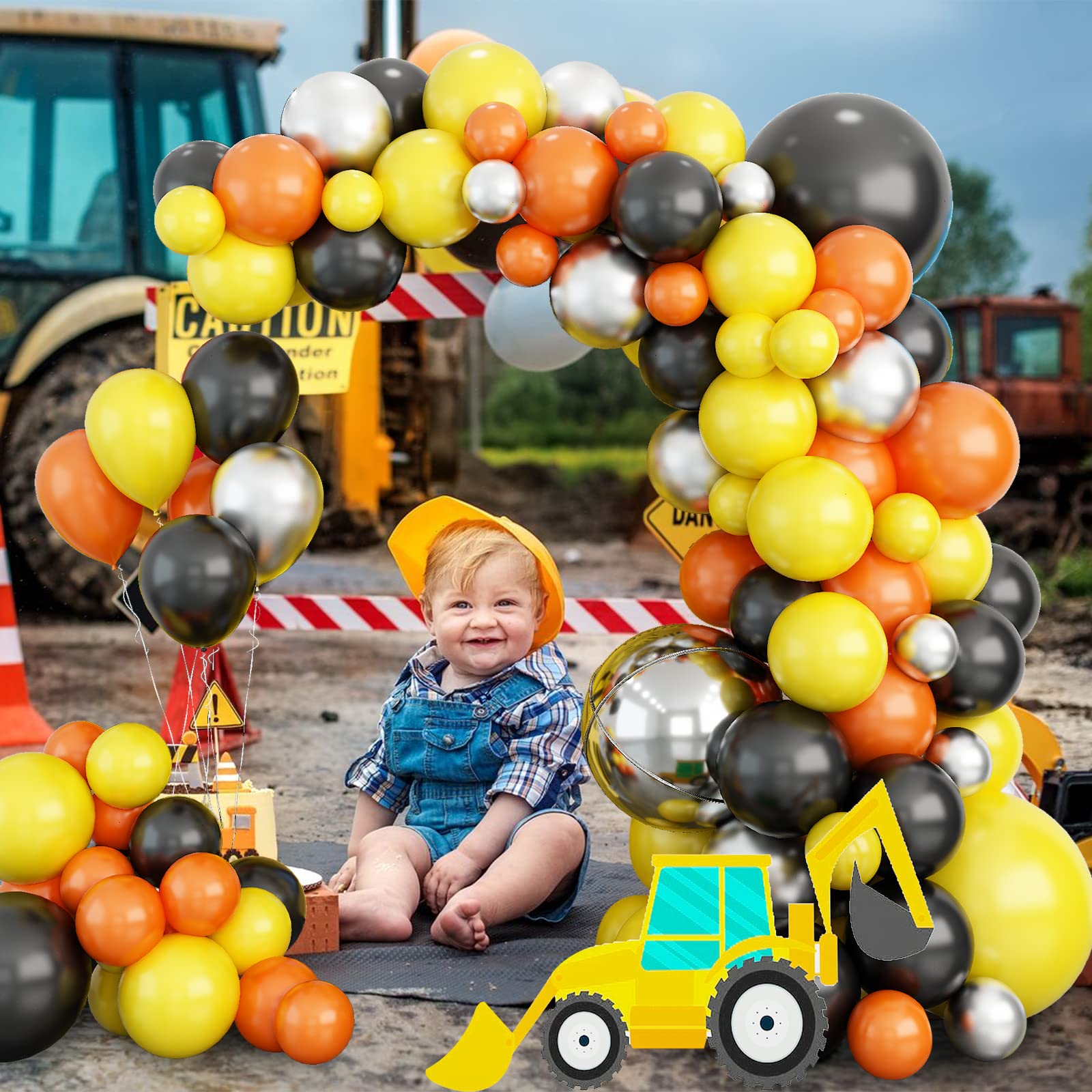 115PCS Orange Black Yellow Sil - Heavy Equipment Birthday Theme ulasan dan harga